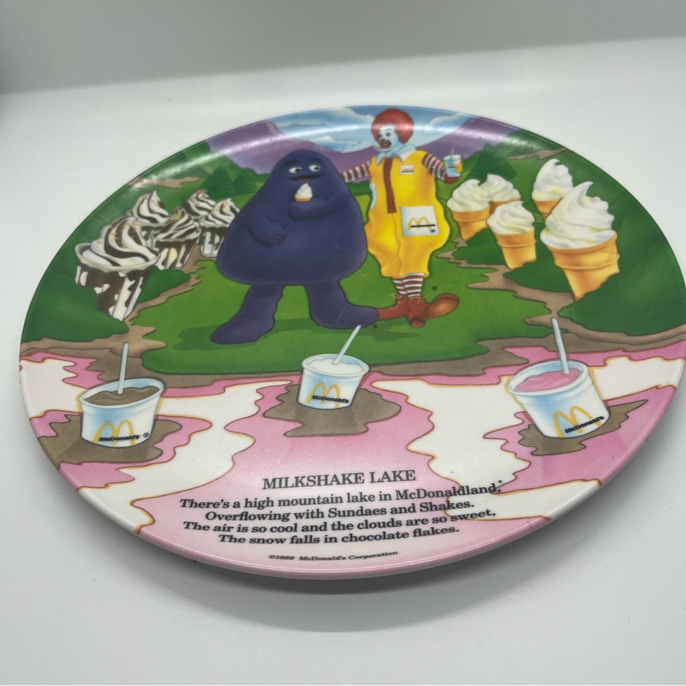 McDonald's Ronald McDonald Grimace Milkshake Lake Plate 1989 Plastic